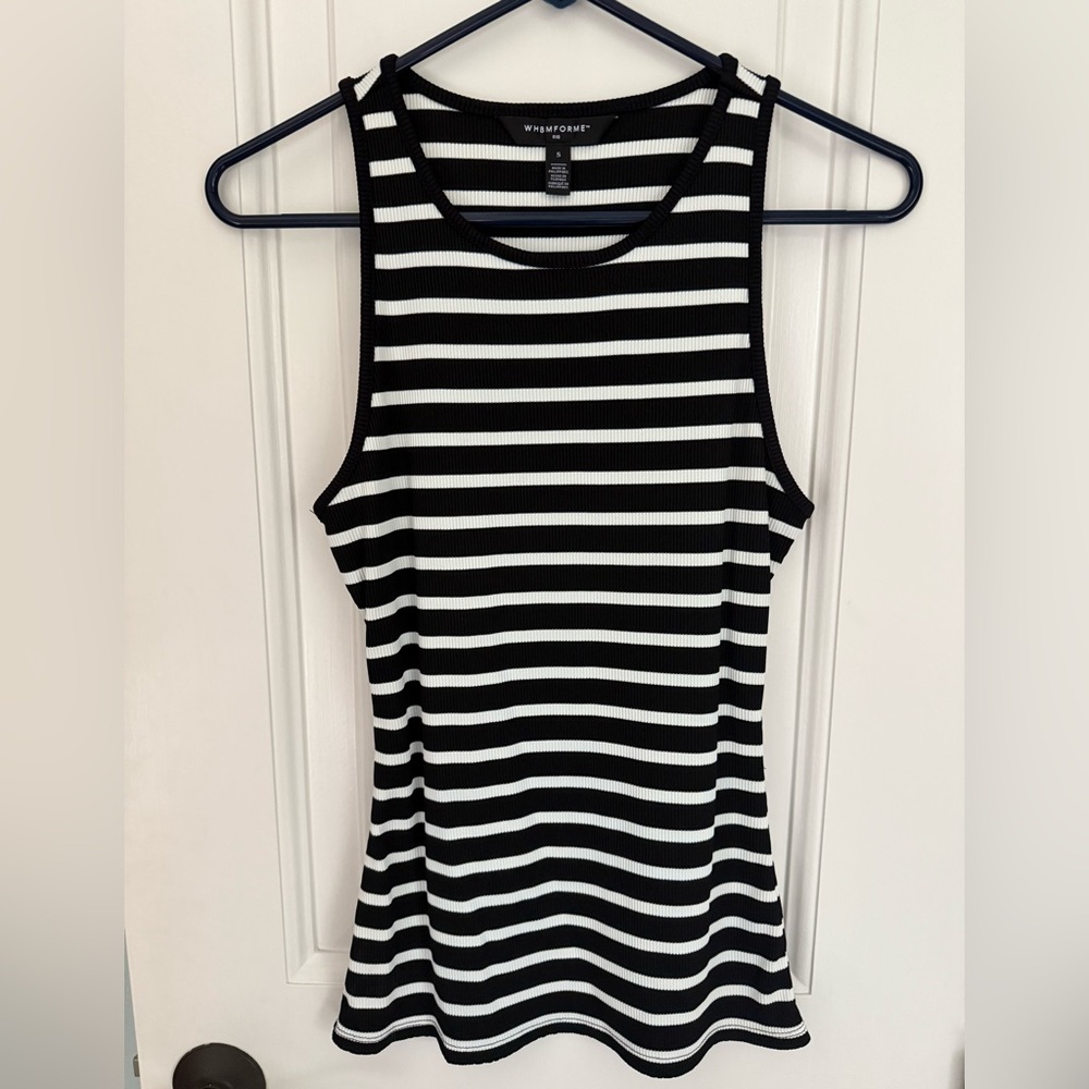 White House Black Market Black and White Striped Tank Top